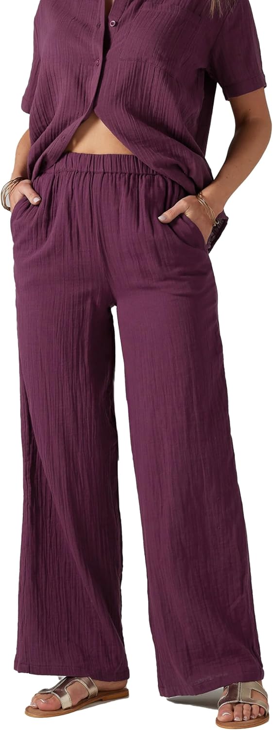 Long Tall Sally LTS Tall Cotton Cheescloth Wide Leg Pants Dark Red