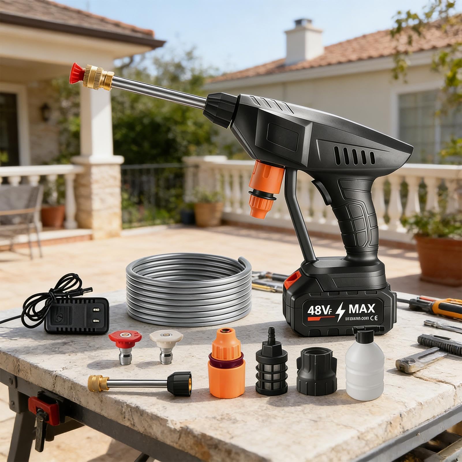a Presión Eléctrica - 3 Modos Portátil Acero Inoxidable Limpieza Profunda,Máquina de Limpieza para Coche | para Hogar, Jardín, Patio, Terraza, Valla, Vehículo, Bicicleta, Barbacoa