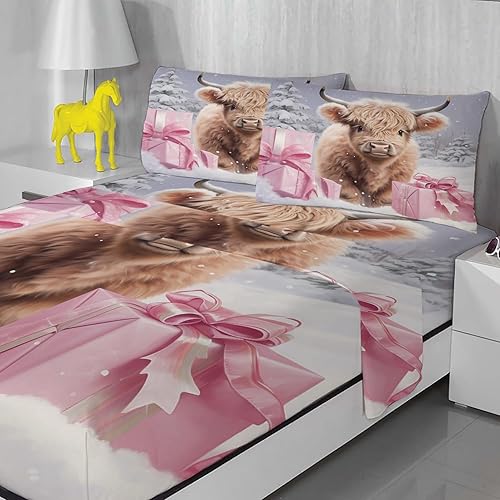 Miniatura 2 de Sábanas de vaca tamaño California King  Sábanas y fundas de almohada de Navidad  100% microfibra, estampado de alta cantidad de hilos, sábana