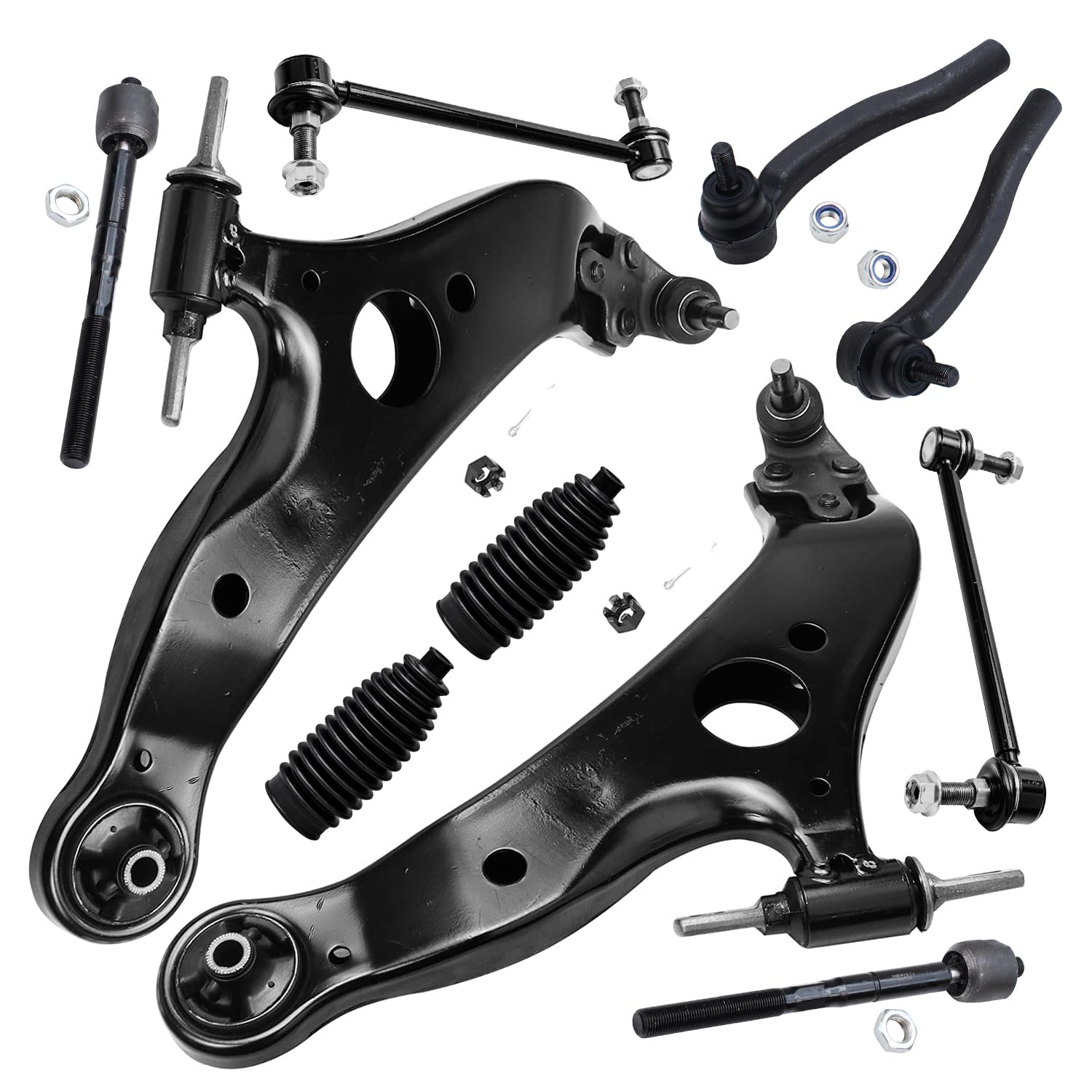 Detroit Axle - 10pc Front End Suspension Kit for Toyota Sienna 2004 2005 2006 2007 2008 2009 2010, 2 Lower Control Arms with Ball Joints 2 Sway Bars 4 Outer Inner Tie Rods 2 Boots Bellows Replacement