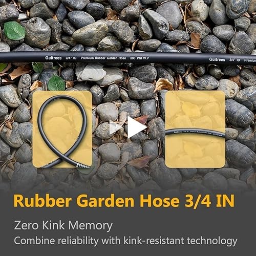 Miniatura 4 de Manguera de jardín de goma resistente 34 de 75 pies, funcionamiento de 200 psi, ráfaga de 1000 psi, agua calientefría, trenzado de cinco capas para