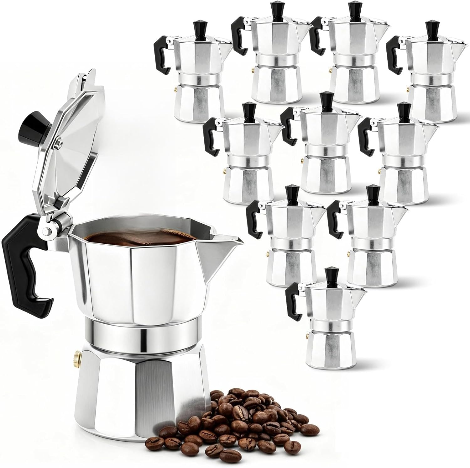 10 Pcs Stovetop Espresso Maker Bulk Moka Pot Coffee Maker 1 Espresso Cup Wedding Guests Gifts Party Favors for Italian and Cuban Coffee Brewing Cafeteras Lover Camping Travel and Home Use