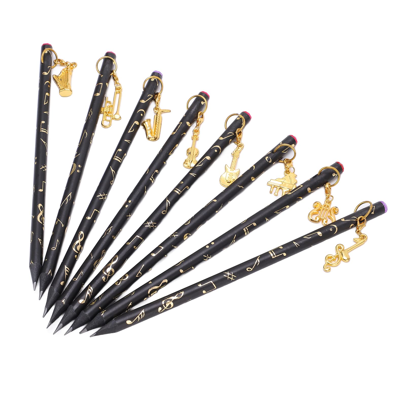 8 Pieces Music Pencils, Music Note Pencil for Students, Bulk Round Fun Pencil, Music Themed Pencils for Kids Classroom, Musical Instrument for School