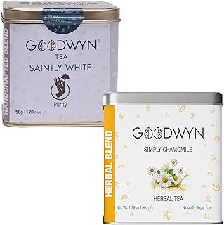 Goodwyn Tea Calming Chamomile 50g and Saintly White 50g Tin Bundle | Floral Herbal Tea and Smooth White Tea Set | Relaxing Loose Leaf Gift Pack in Premium Tins