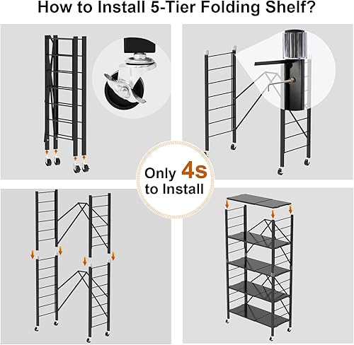 Miniatura 5 de Estantes de almacenamiento plegables de 5 niveles, estantes plegables expandibles con ruedas, intercambiables en 2 unidades de estante, estantes de