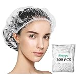 Keeygo Disposable Shower Caps 100 PCS Bath Caps Clear Waterproof Plastic Wraps for Women, Hotel Travel Essentials Accessories Hair Caps(20.5)