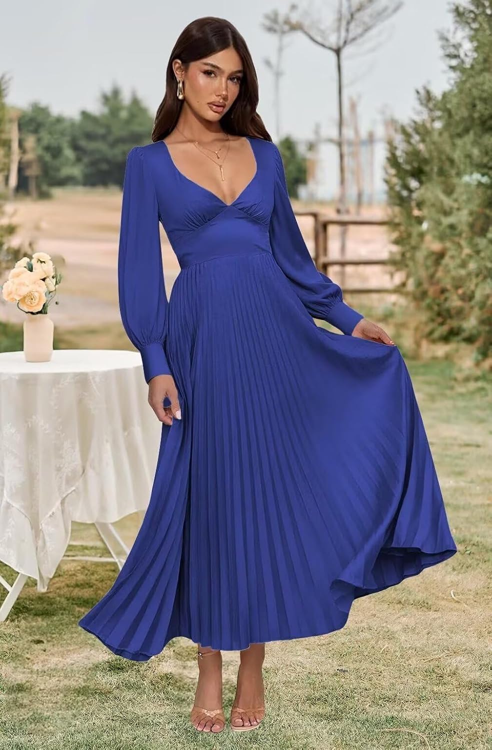 V Neck Pleated Satin Plus Size Bridesmaid Dresses Long Tea Length Prom Dress for Women A Line Dusty Rose Tea Length Formal Evening Gowns US Size 16W