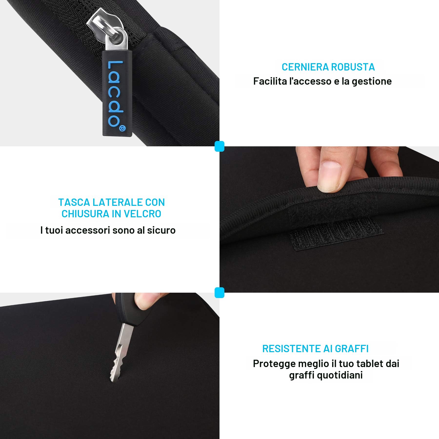 Lacdo Custodia Protettiva Borsa Tablet per 11" iPad A16, 11" iPad Air M4 M3 M2, 11" iPad Pro M5 M4, 10.9" iPad/iPad Air 5 4, 11" iPad Pro, 10.2" ipad, 10.5" iPad pro, Samsung Galaxy Tab A9+, Nero