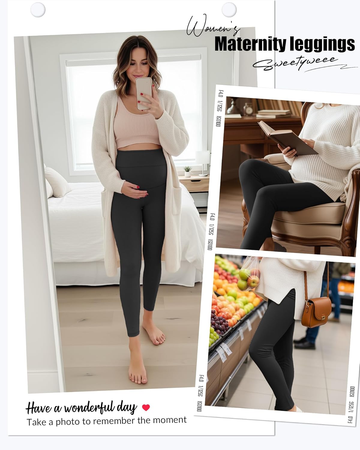 3 Pack Women's Maternity Lightweight Leggings, Over The Belly Pregnancy Casual Pants High Waisted Stretchy Workout Activewear(Black,X-Large) - Image 4