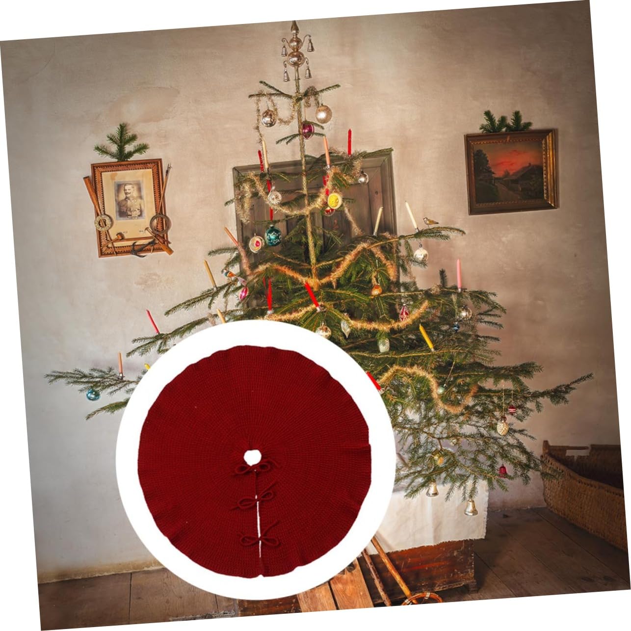 1pezzi Tappeto per Albero di Natale Classico Gonna Solida per Albero Realizzata Spesso e Morbido per Soggiorno Camera da Letto Giardino Proteggendo Pavimento da Aghi