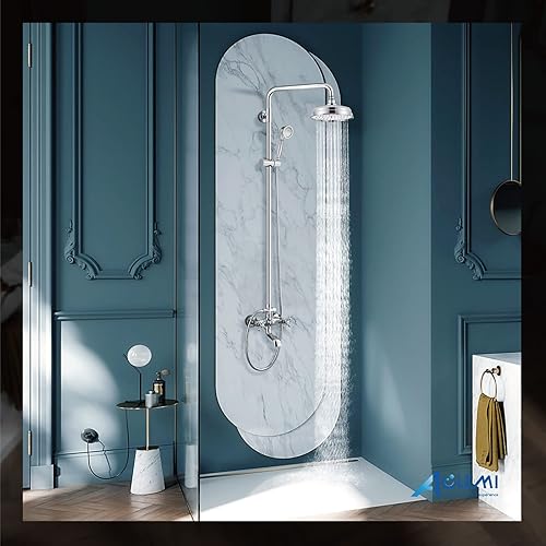 Miniatura 8 de Aolemi Juego de grifo de ducha expuesto cromado pulido de 8 pulgadas, cabezal de lluvia de mano, boquilla de ducha, 2 manijas cruzadas, montaje en