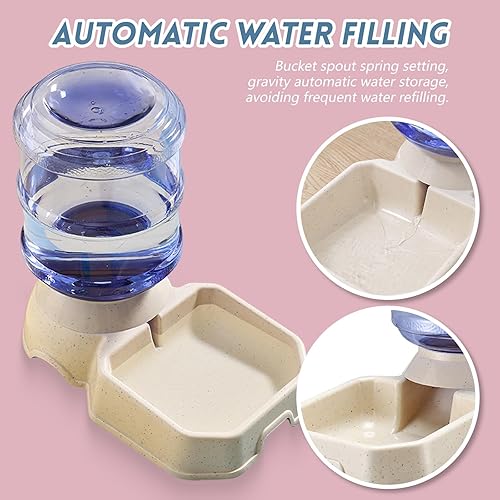 Miniatura 5 de Juego de 2 comederos automáticos para mascotas y bebederos, cuencos de plástico antideslizantes para perros y gatos, contenedor de almacenamiento de