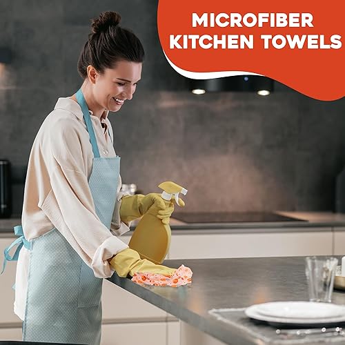 Miniatura 5 de Wildflowers - Toallas de cocina de microfibra  Patrón de color rosa y naranja  Toalla de cocina de tela de gofre  Toallas de cocina súper