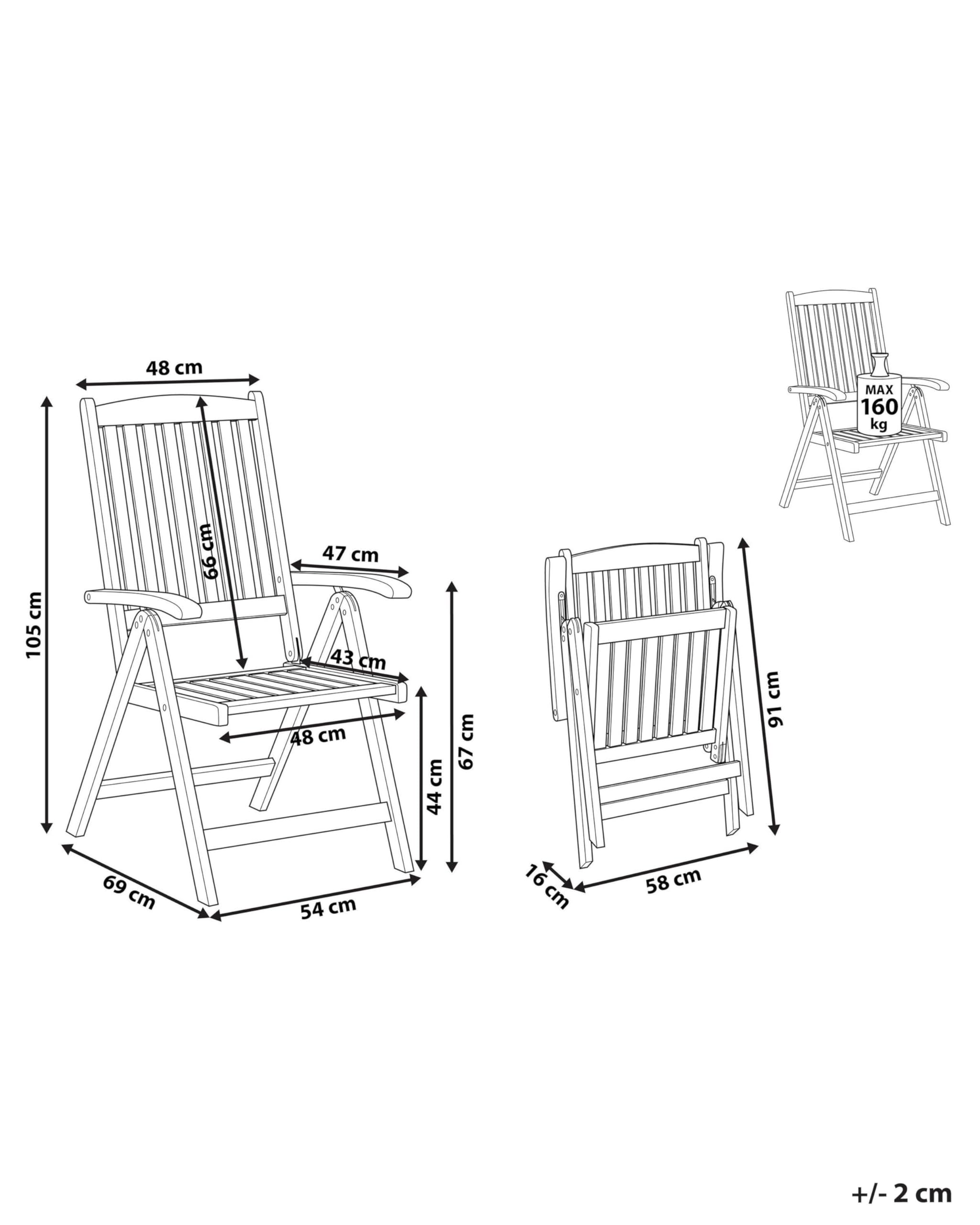 Beliani Gartenstuhl Akazienholz Dunkelbraun verstellbar klappbar mit Armlehnen Amantea