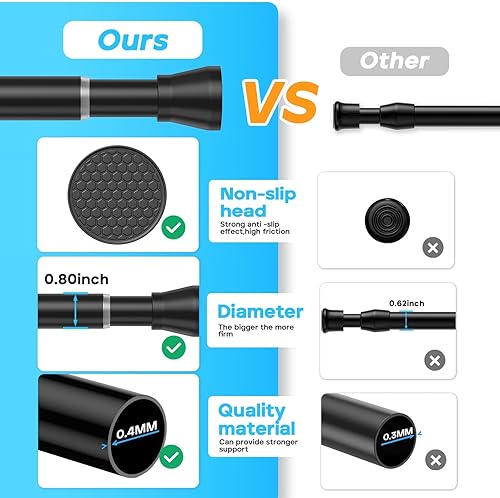 Miniatura 4 de Barra de tensión ajustable de 18 a 28 pulgadas, sin perforación, barra de cortina de tensión negra, barra de cortina de tensión de resorte para