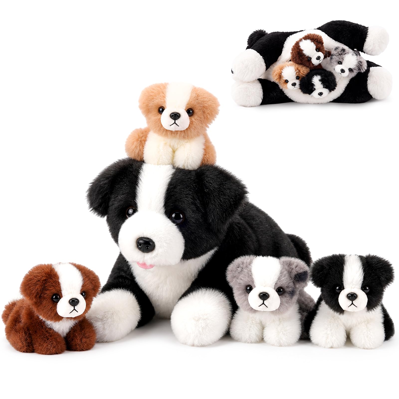 Skylety 5 Pcs Dog Stuffed Animal with 4 Babies Inside, Border Collie Dog