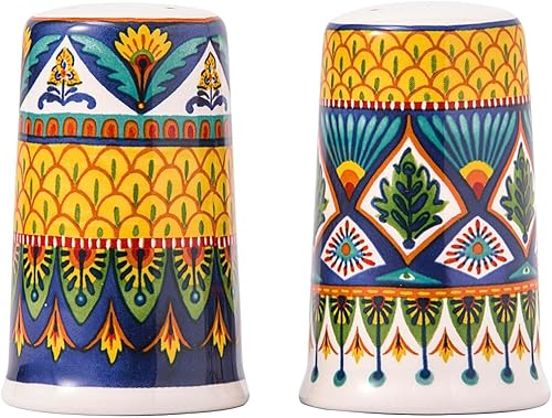Miniatura 6 de Juego de Salero y Pimentero de Cerámica Tunecina de Bico, para Cocina o Decoración, Apto para Lavavajillas Naranja,Talavera Azul,Habana,Pájaro rojo