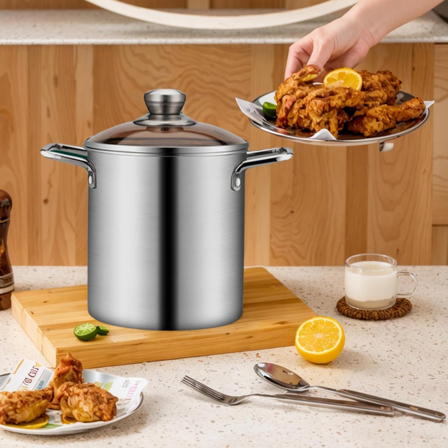 3L Stainless Steel Oil Filter Pot with Strainer - Double Ear Fried Soup Pot With Clip Versatile Deep Fryer for French Fries, Chicken, and More | Multi-Use Kitchen Essential