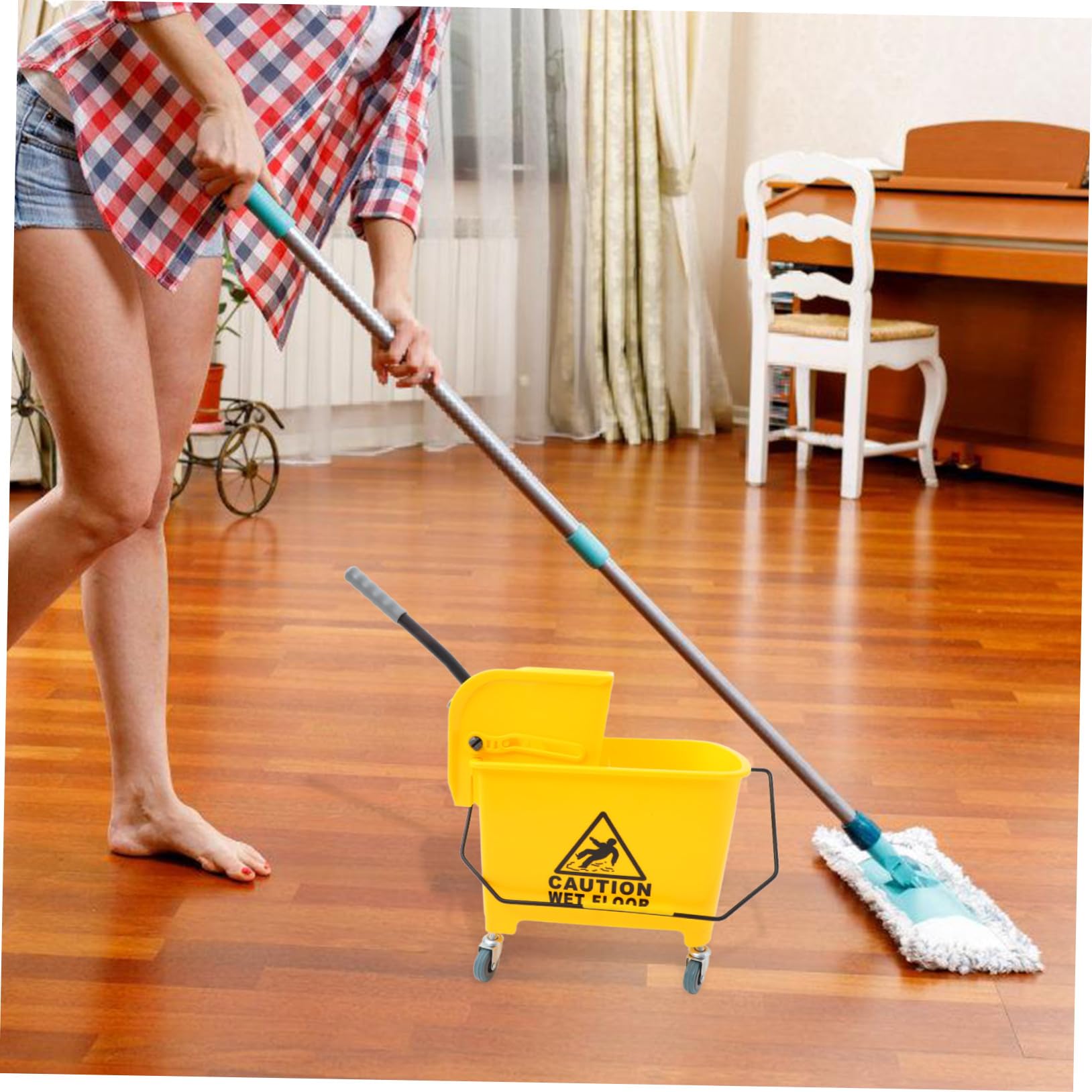 HEMOTON Fregona Fácil de Comercial Cubo Plástico de Ruedas de 20l Limpieza y Escurridor Lateral Movilidad Conveniente Color Aleatorio en Uso Profesional