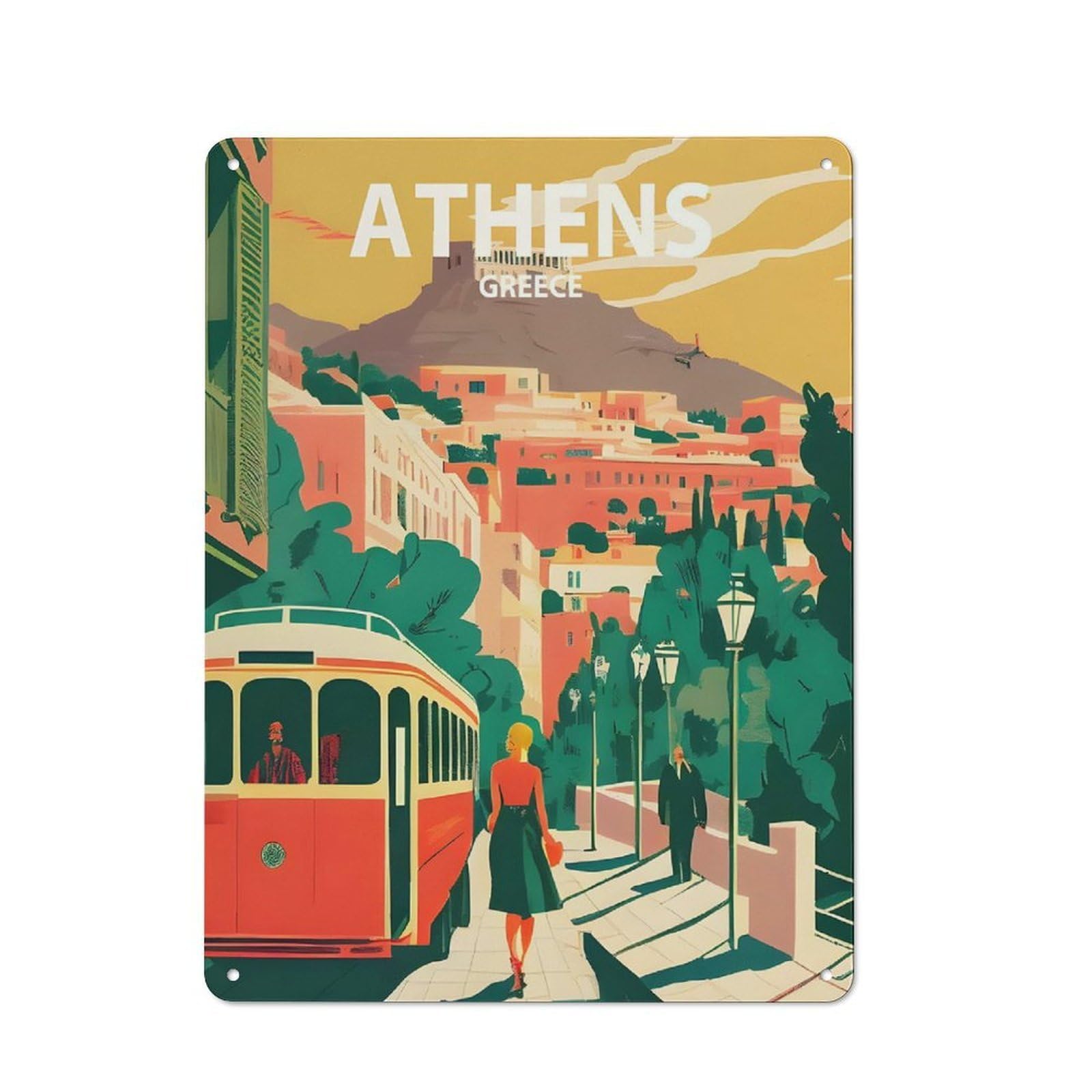 Junmoney Style-21 Athens Retro Retro-Style Tin Wall Plaque 40X30cm For Café Or Home Bar, For Themed Interiors In Cafés And Home Bars