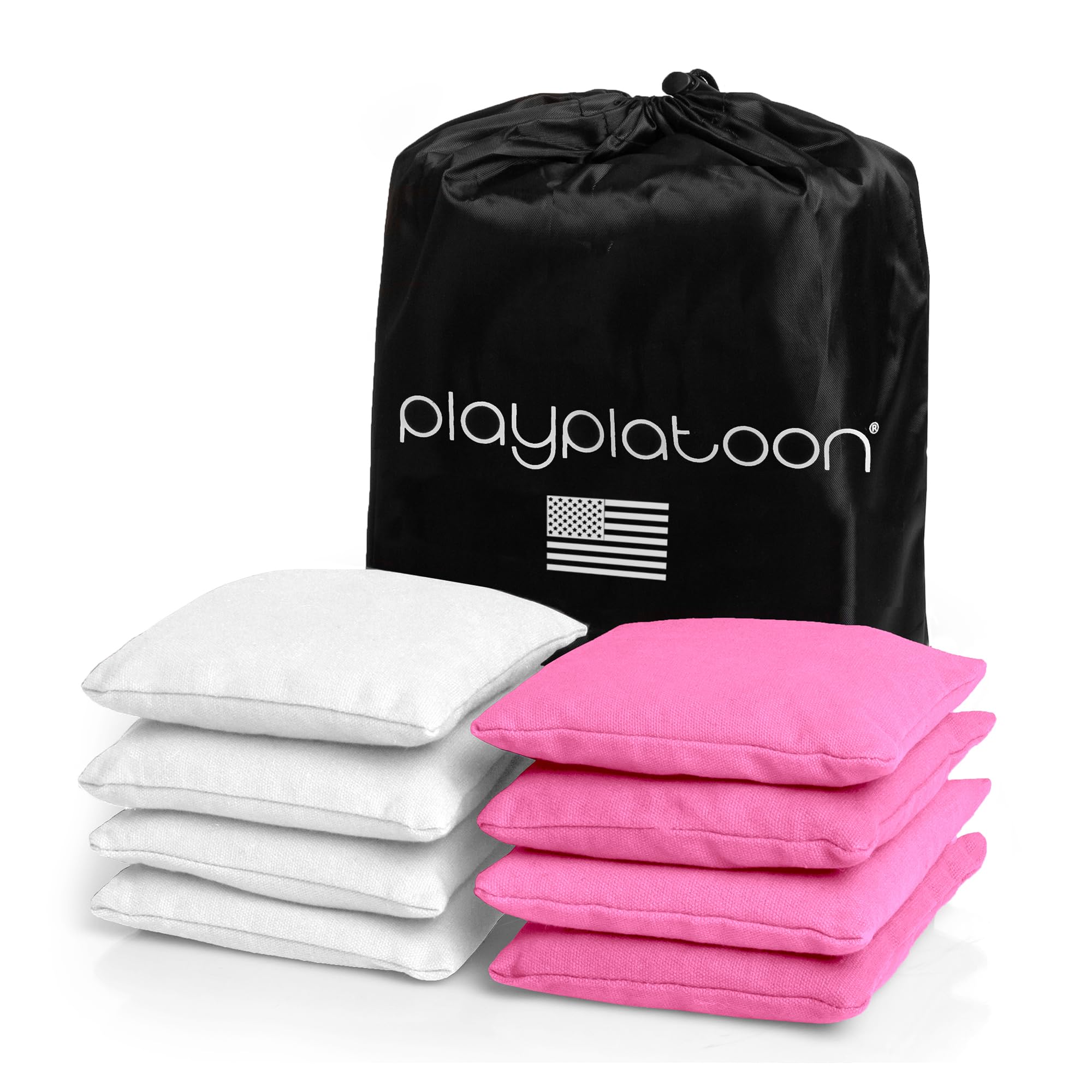Play Platoon Weather Resistant Cornhole Bags - Set of 8 Regulation Corn Hole - Pink & White - Durable Duck Cloth Corn Hole for Tossing Game, Includes Tote Bag — image 1