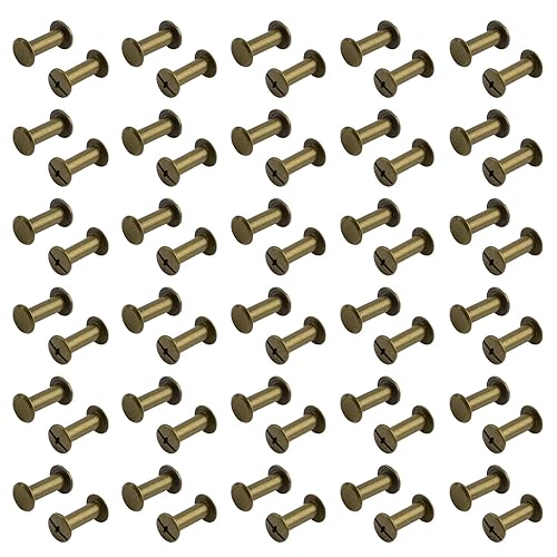 Miniatura 1 de Juego de 60 tornillos Chicago surtidos, tornillos de fijación de 0.197 in x 0.591 in, remaches de cuero de bronce M5, cabeza cruzada redonda,