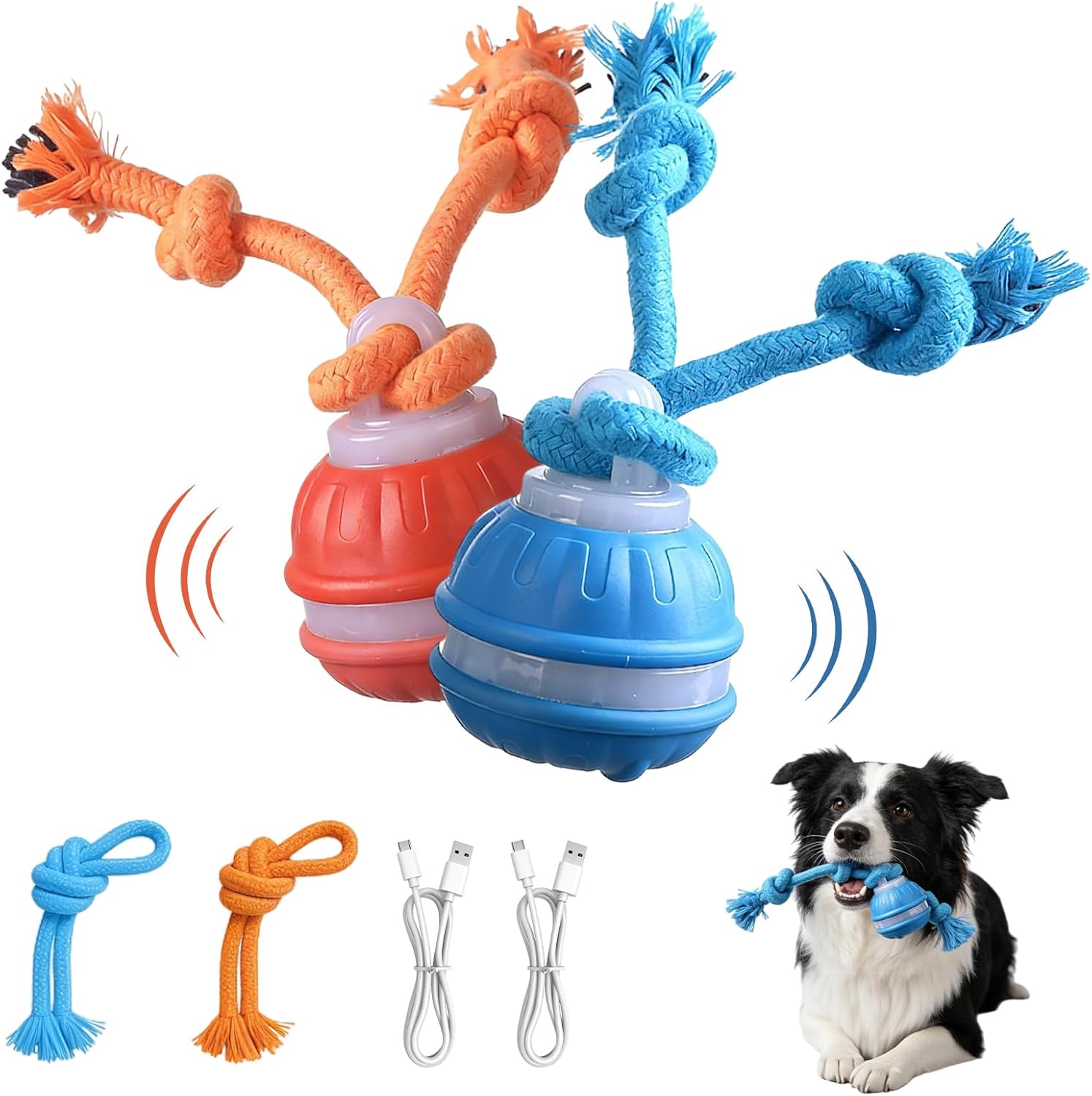 2PCS Zealburst Interactive Pet Toy, 2026 Upgraded Motion Activated Squeaky Cat Balls, 360° Auto Rolling Moving Toy for Dogs and Cats, Alleviate Boredom (Blue+Orange)