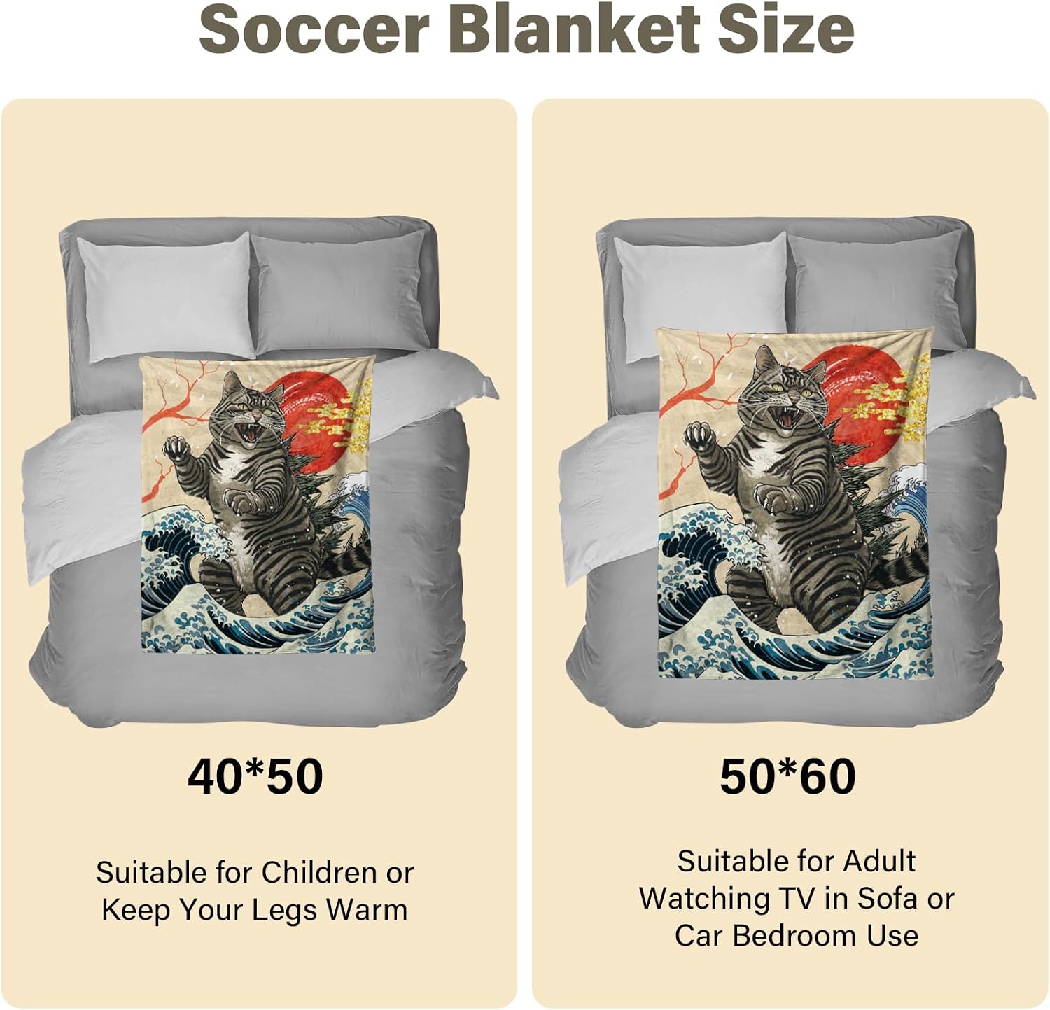 Anime Cat Blanket for Lover, Japanese Funny Cat Blanket 50"*60", Christmas Thanksgiving Gifts for Women Men Cats Lovers, Kitten Blanket, Funny Vintage Cat Art, Japanese Sunset image 5