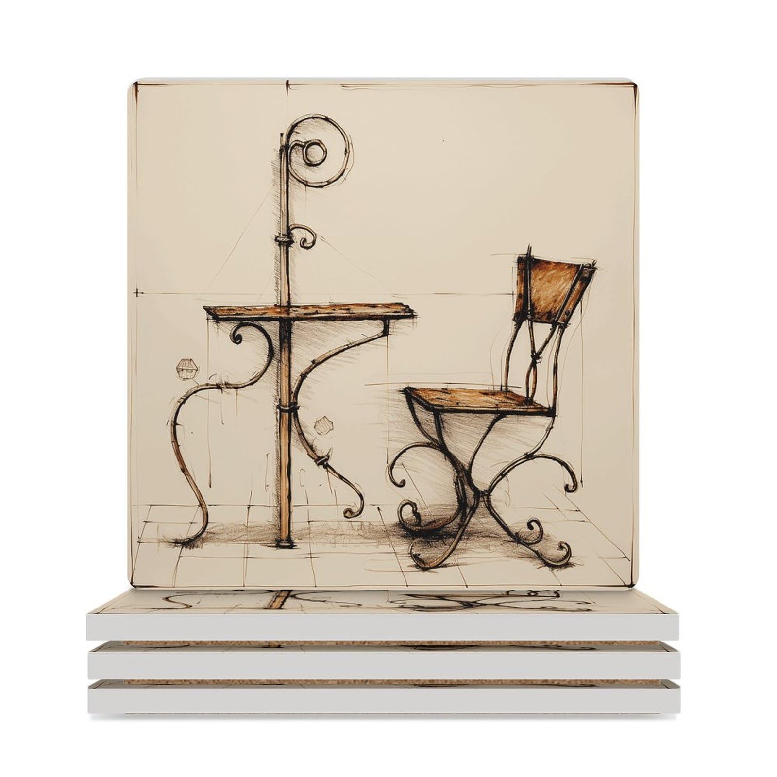 Dessous de verre en céramique lot de 6 avec support, idée cadeau maison