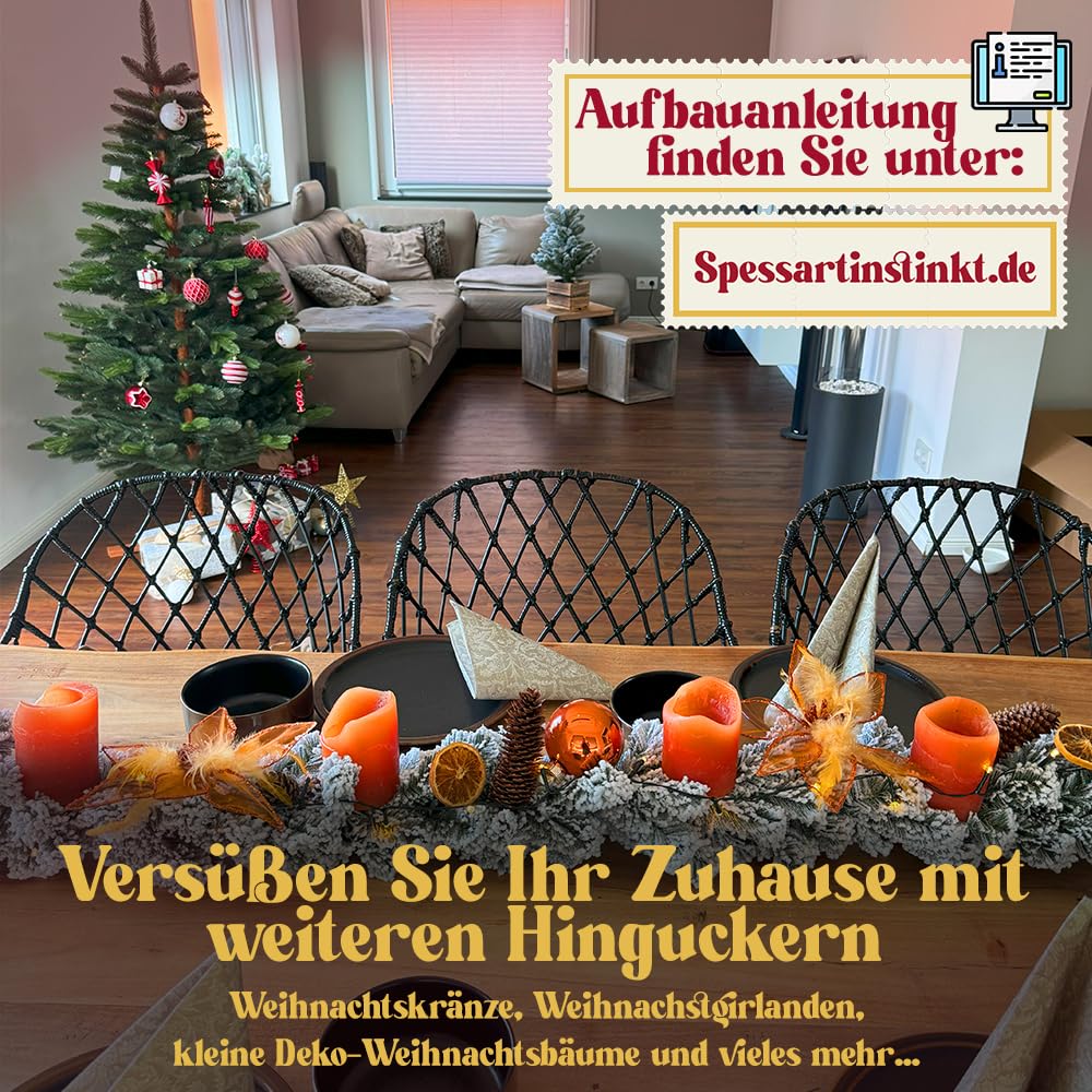 Weihnachtsgirlande künstlich 150 cm I Naturgetreue Nachbildung mit Spritzguss Elementen, Weihnachtsdekoration für Innen, Draußen + Eingangstür Halterung I ohne Deko (Grün, 270 cm)