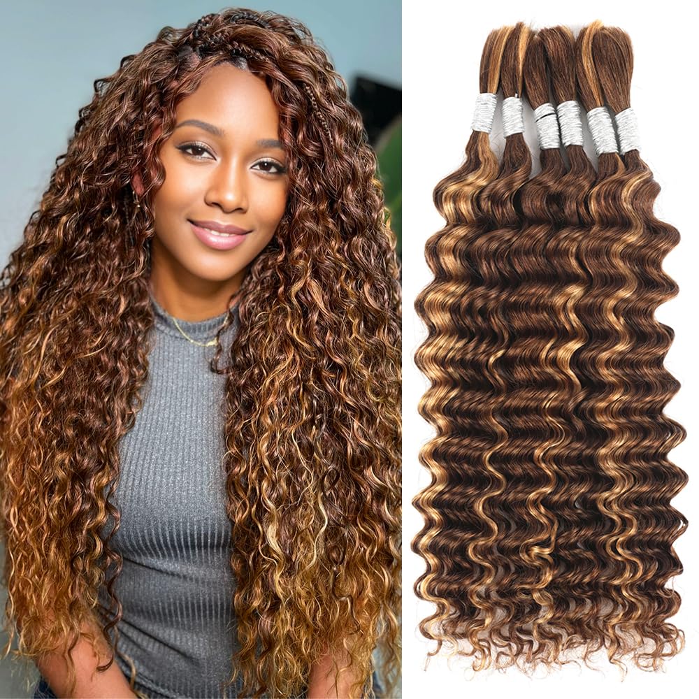 Human Braiding Hair 20 Inch 6 Bundles Human Hair Braiding Hair No Weft Deep Wave Bulk Human Hair for Braiding Hair Extensions for Boho Braids Wet and