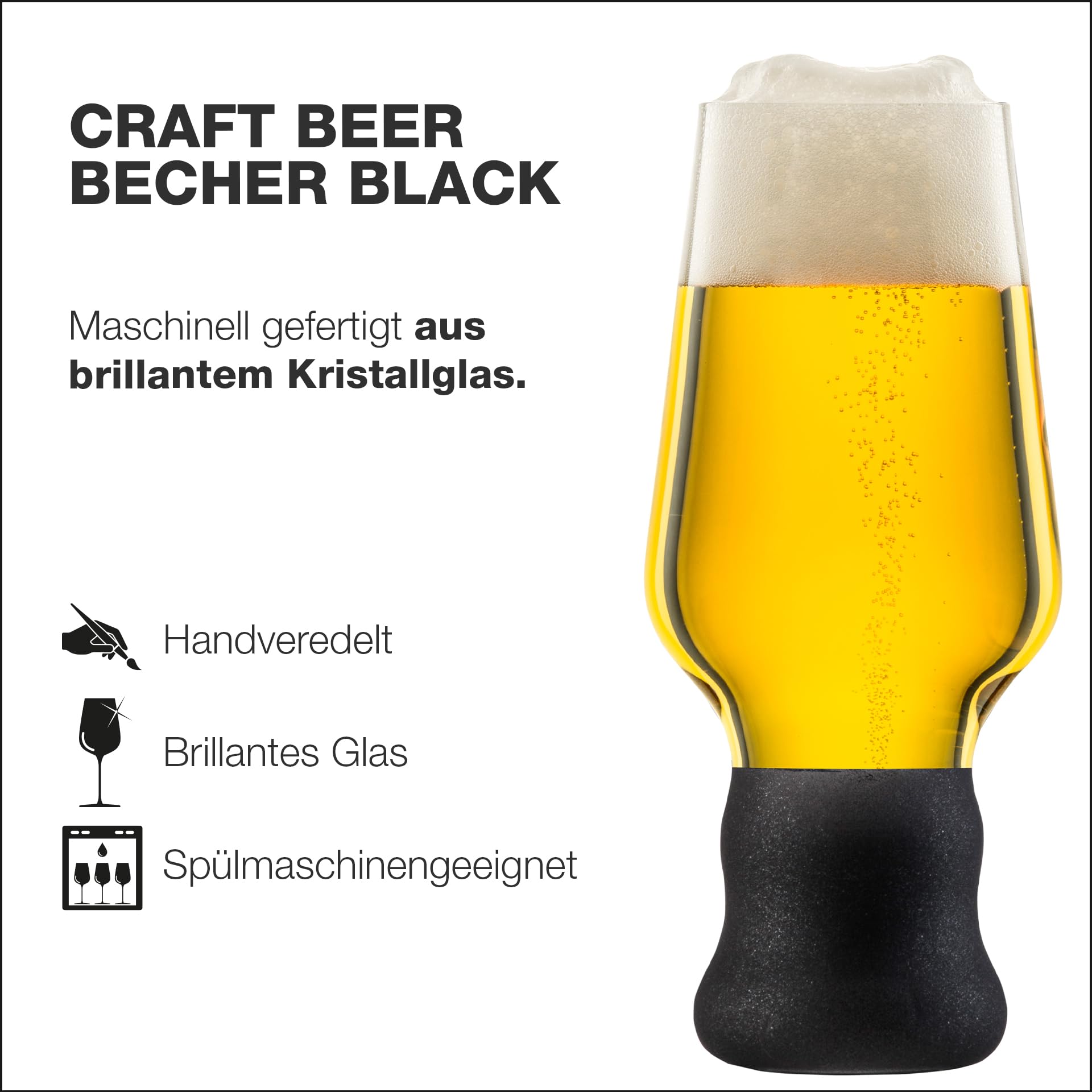 EISCH Craft Beer Experts Black Gläser 0,45 l (2 Stück) in Geschenkröhre | handbemalte Biergläser zur besonderen Aromaentfaltung, spülmaschinenfeste Kristallgläser mit schwarzem Stiel