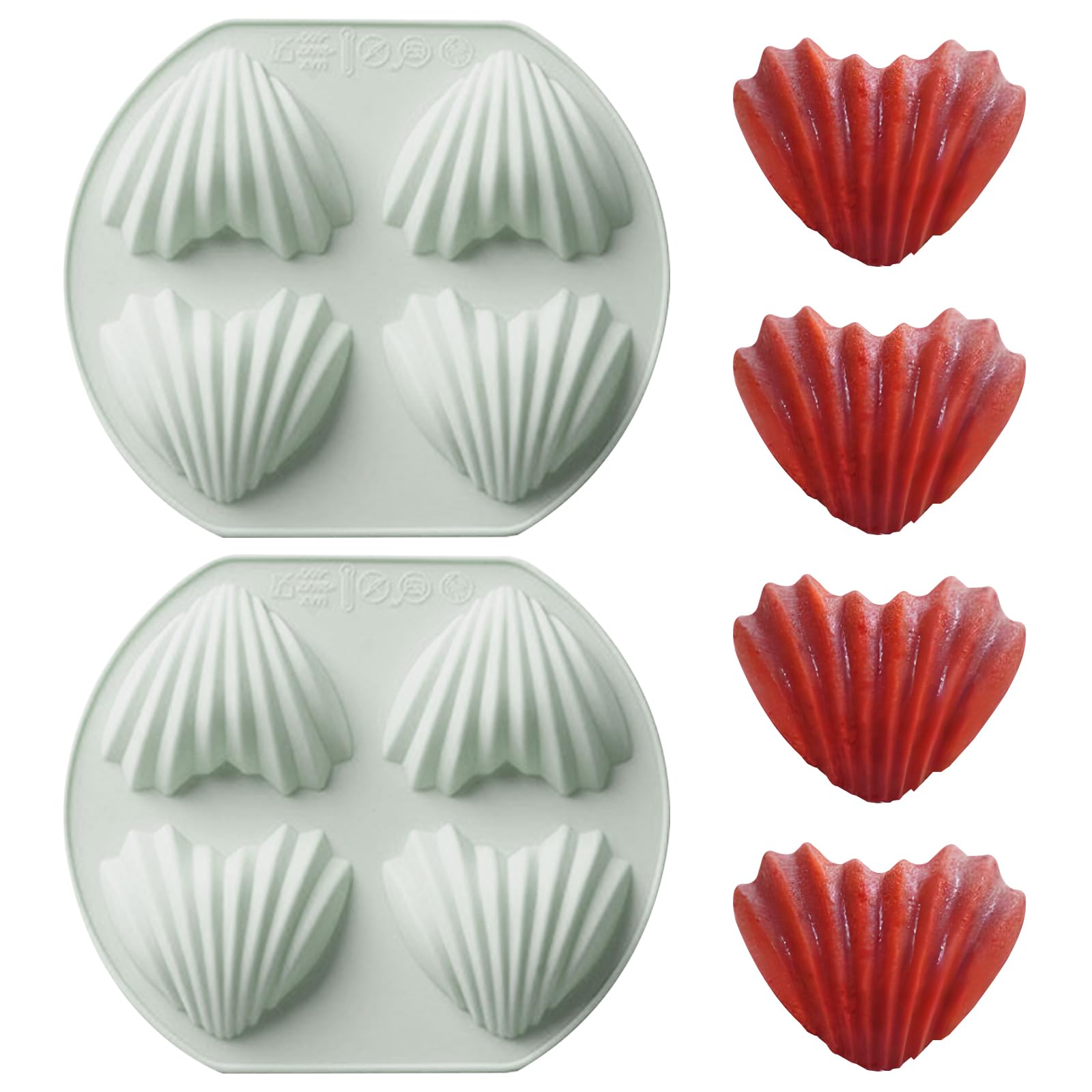 Fchil Heart Madeleine Pans for Baking, Set of 2, 8-Cavity Shell-Shaped Madeleine Cookies Molds, Nonstick Silicone Madeleine Muffin Pan for Oven Cupcake Jelly Pudding Ice Soap Candle
