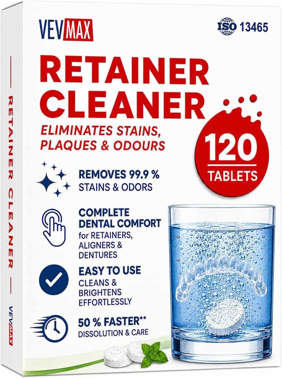 Retainer Cleaner Tablets - 120 Tablets (4 Months Supply) - Denture Cleaning, Removes Stains & Odours, Freshens Aligners, Mouthguards, Nightguards - Perfect for Ultrasonic Retainer Cleaner