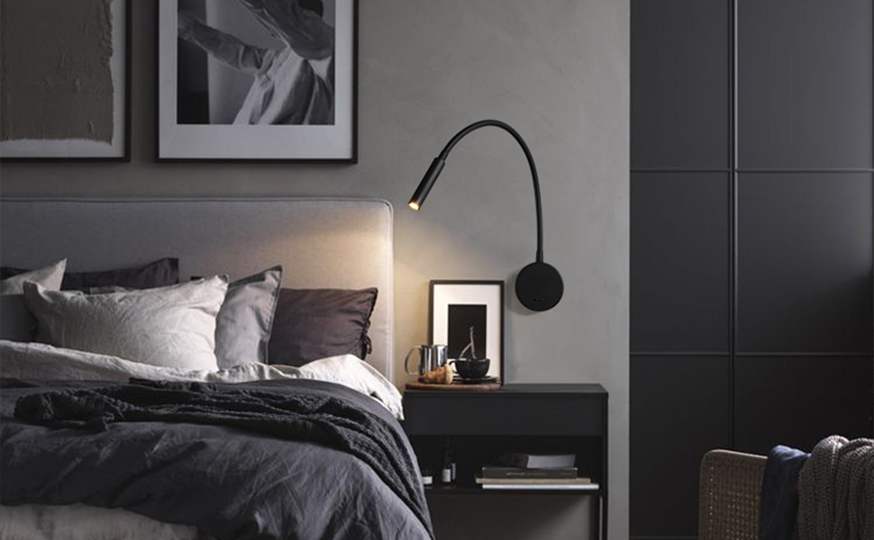 DAWALLIGHT Lees wandlamp, 3W LED warm witte muur leeslamp 3000K bedzijde zwanenhals met schakelaar voor bed boeken slaapkamer woonkamer