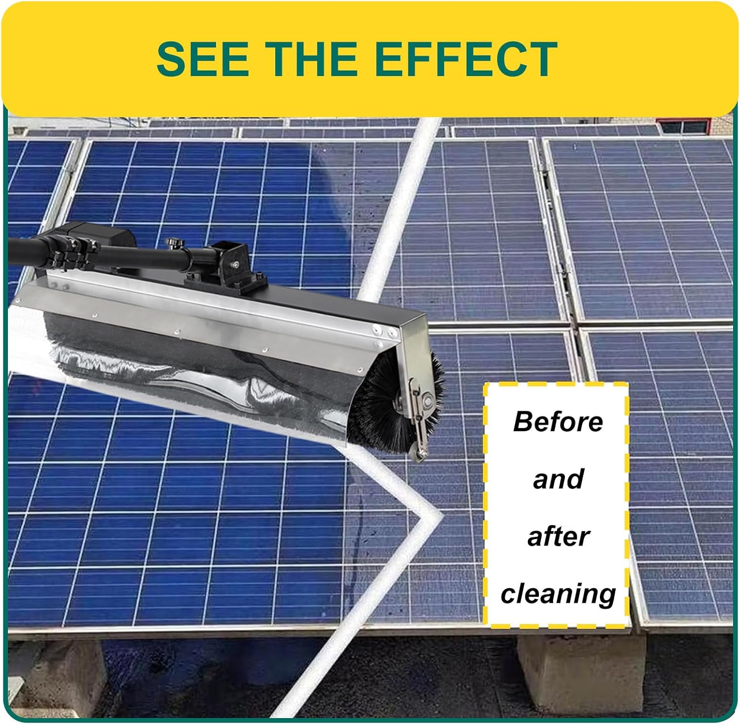 Automatic Solar Panel Cleaning Roller Brush,Adaptive Brush Head Angle,Dry Cleaning/Water Washing Switchable,Lightweight Design,7.5m/25ft