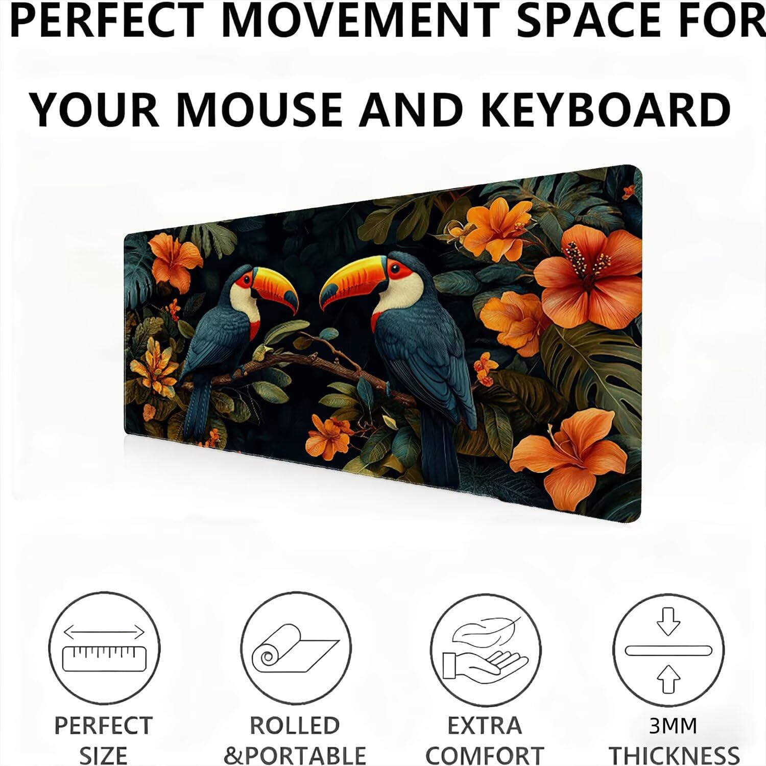 Tappetino Mouse pad XXL 1200x600x3mm, Multifunzione Esteso Tappetino Mouse Gaming, Mousepad Impermeabile Durevole Facile Pulire,Tracciamento Precisione Uccello Di Bocca Gigante Animali W0G1-543