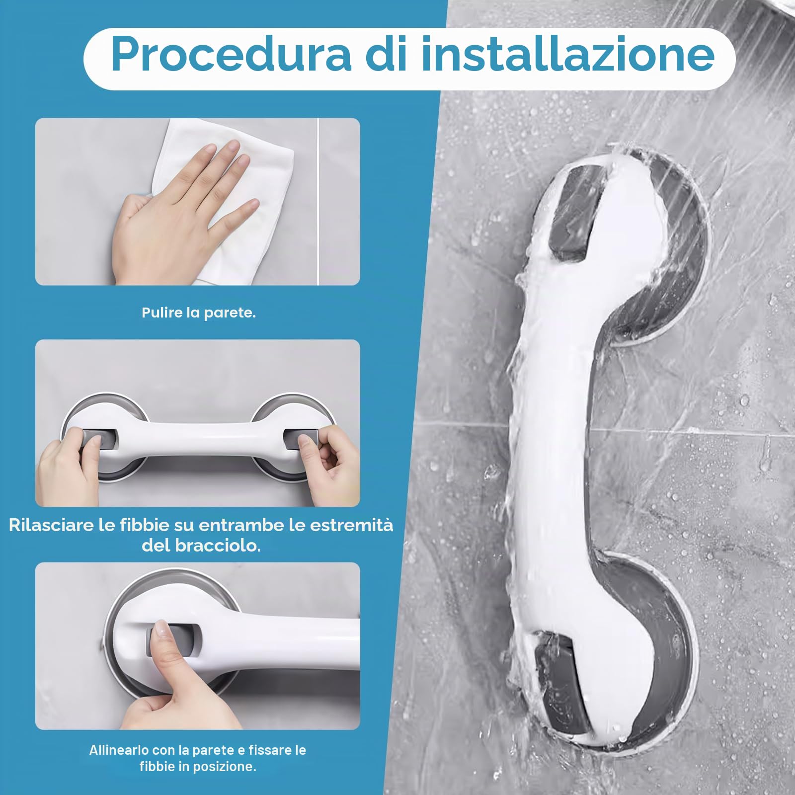 Maniglie Anziani Ventosa Forte - 2pcs Sicurezza Bagno, 110 KG Maniglia Sicurezza Bagno, Supporto Sollevamento Fissaggio Sgabello Doccia Toilette Grigio