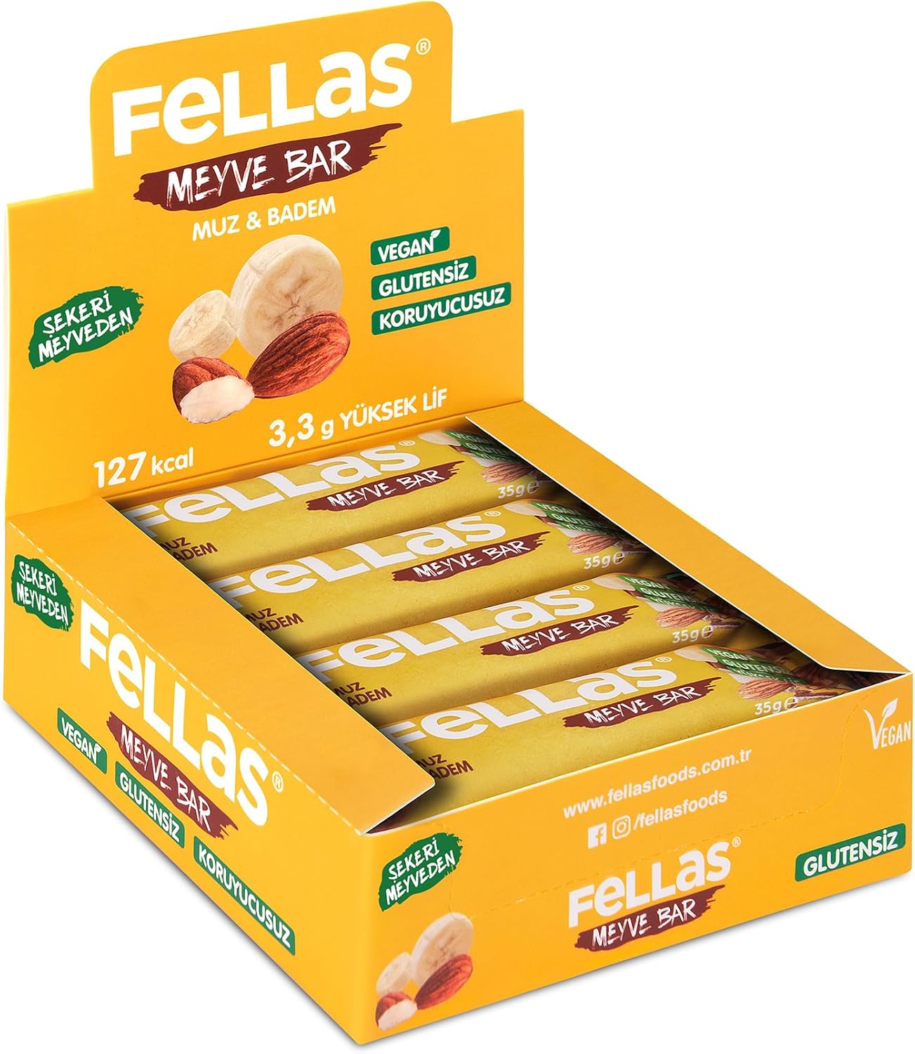 Fellas Meyve Bar, Muzlu ve Bademli, 35gr x 12 Adet
