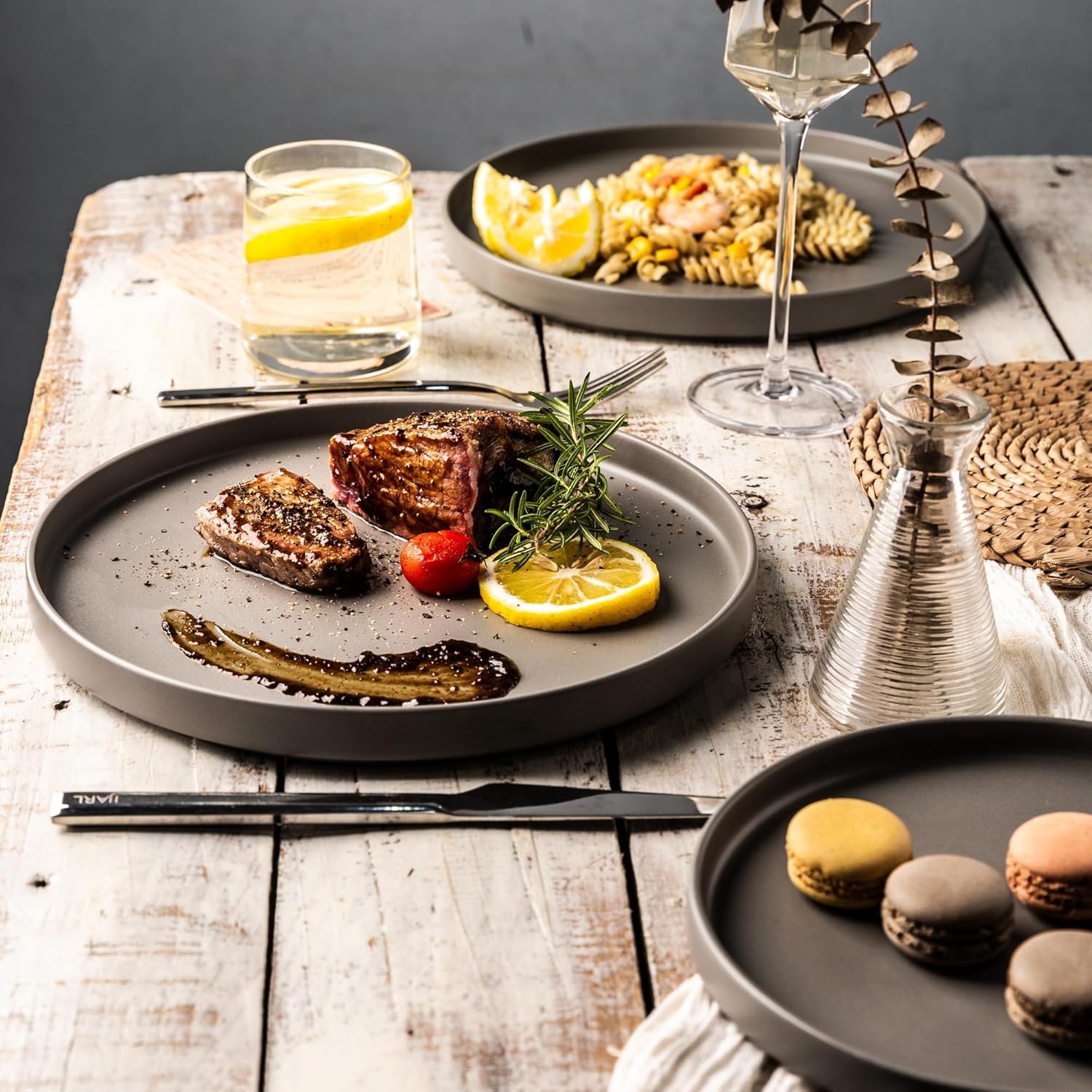 AmorArc Ceramic Dinnerware Sets for 4, Modern Flat Stoneware
