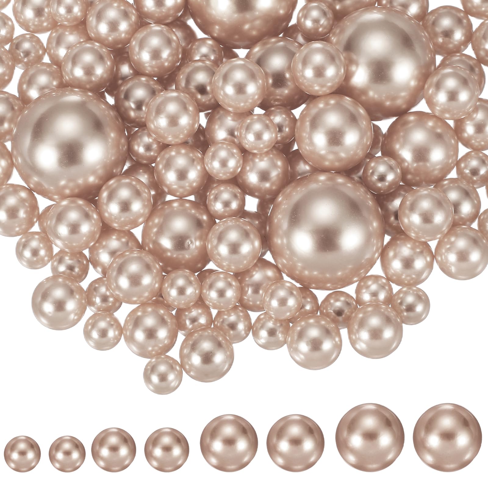 YELARXI 200Pcs No Hole Pearl Beads, 10/14/20/30mm Vase Fillers Faux Pearl for Crafting Filling Home Party Decorations Wedding Centerpieces, Light Brown