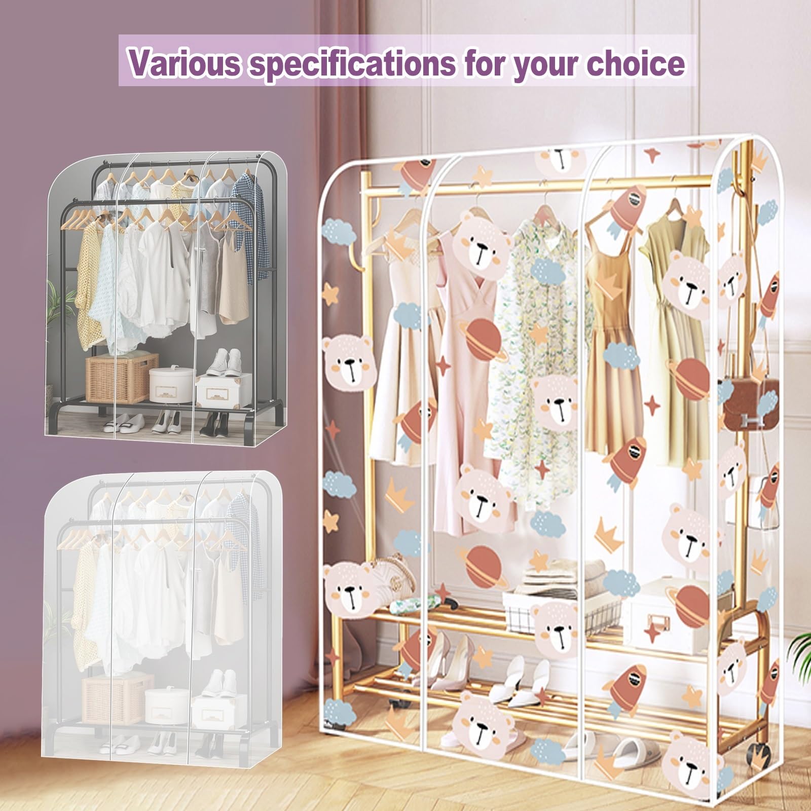 Hanging Garment Bags for Storage Long with Zipper Large Capacity Clear Garment Bags for Hanging Clothes Suitable for Suits, Dresses and Other Clothes(Clear,200x50x150cm)
