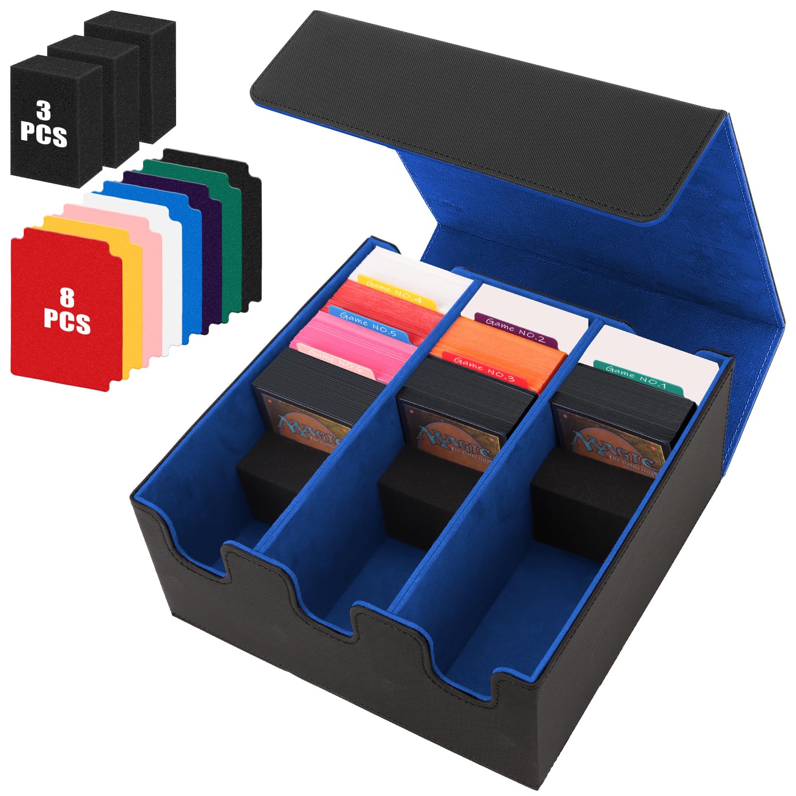 Card Storage Box for Trading Cards, 2100+ Card Deck Case with PU Leather and Magnetic Closure, TCG Storage Box, Suitable for MTG, YuGiOh, and Sports Cards, Includes 8 Card Dividers