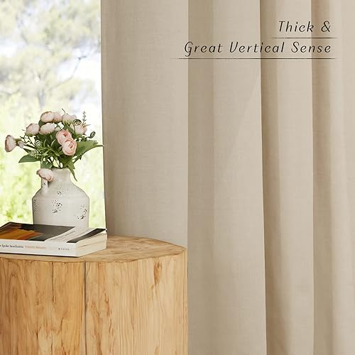 Miniatura 3 de NICETOWN Cortinas de lino de 72 pulgadas de largo, 2 paneles, cortinas de privacidad con ojales filtrantes de luz, mezcla de lino para sala de