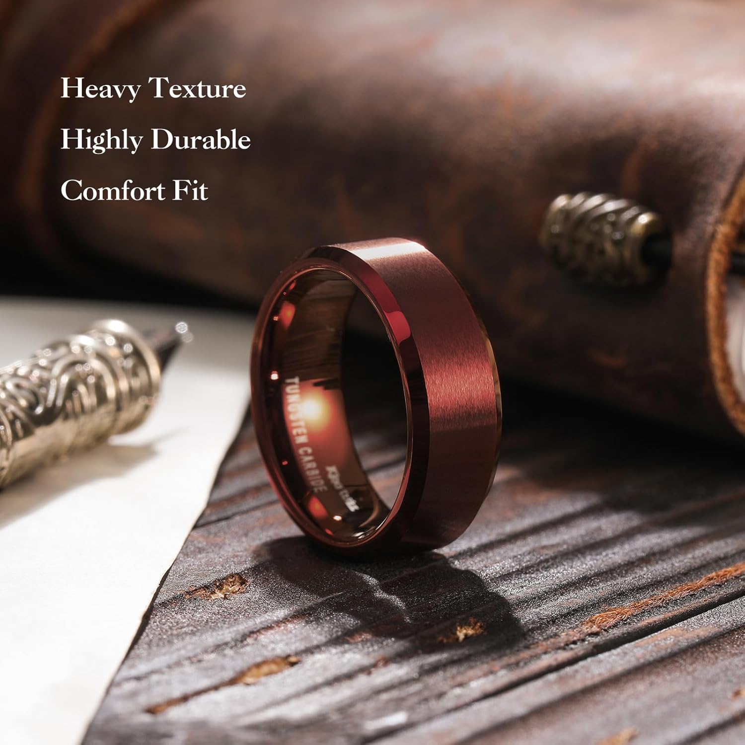 King Will Basic Unisex Silver/Black/Blue/Rose Gold/Gold/Purple Tungsten Carbide Matte Polished Finish Wedding Beveled Edge Engagement Band Ring for Men Women - Image 3