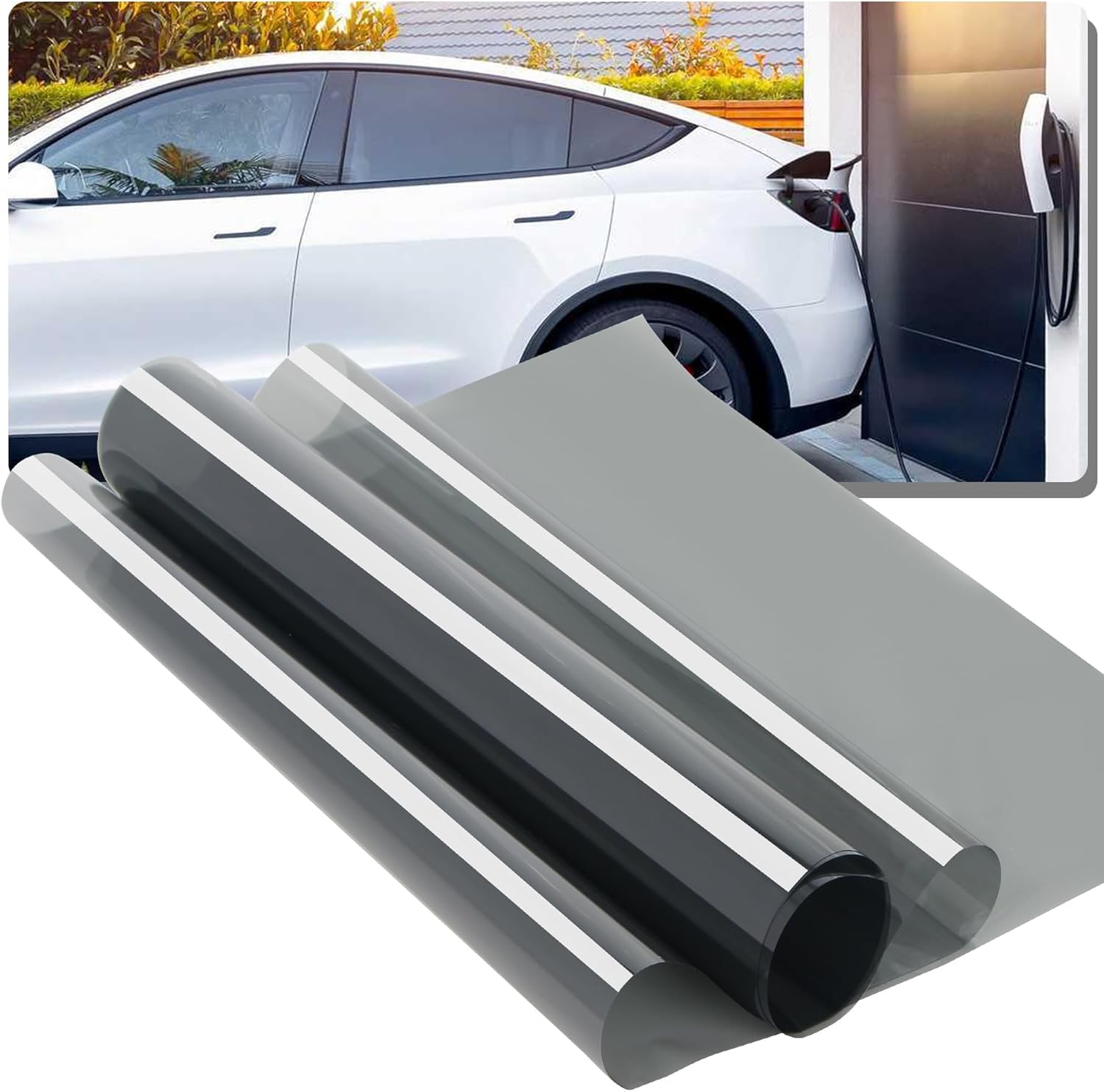 ONETON Light Black 50% Shade Car Window Glass Tint Film Self Adhesive Sun Control Window Film Roll for Car, Van & Vehicles (50% Black Film, 20x48 Inch)