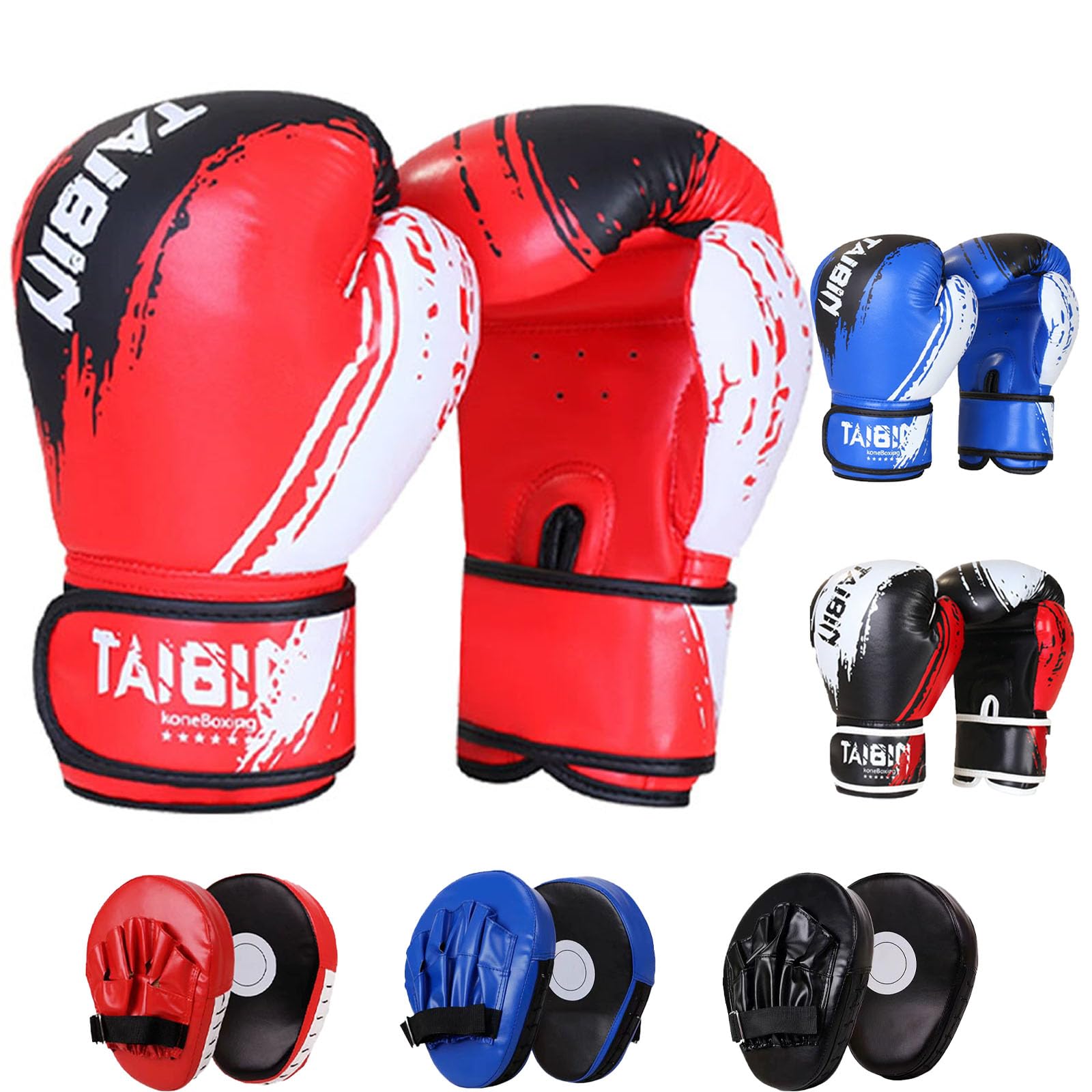 2 in 1 Kids Boxing Set for 3 to 10 Years,6 oz Kids Boxing Gloves and Boxing Pads,Sparring Training Boxing Gloves for Punching Bag,Kickboxing,Gift for Boys and Girls (Black)