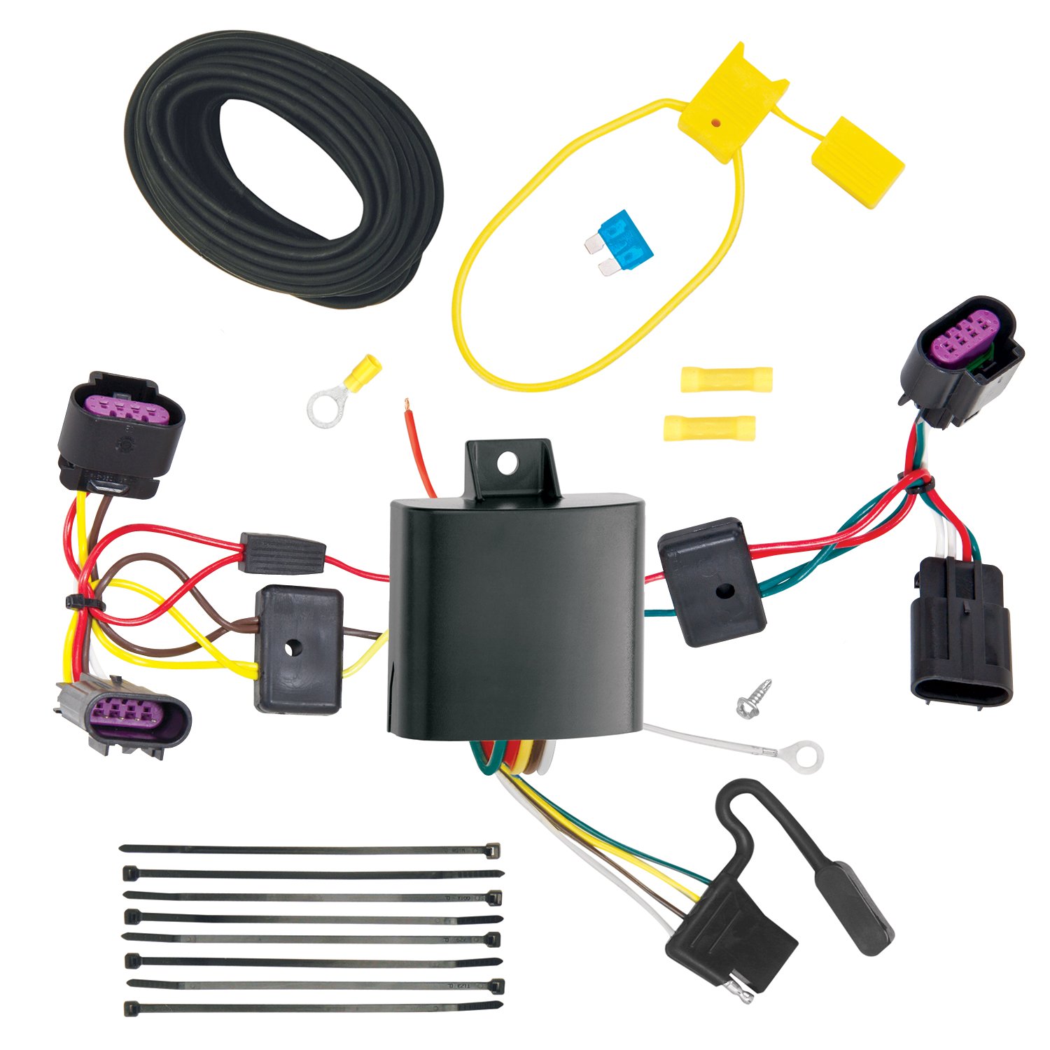 Tekonsha 118577 T-One Connector product image showing the wiring harness and 4-flat plug.