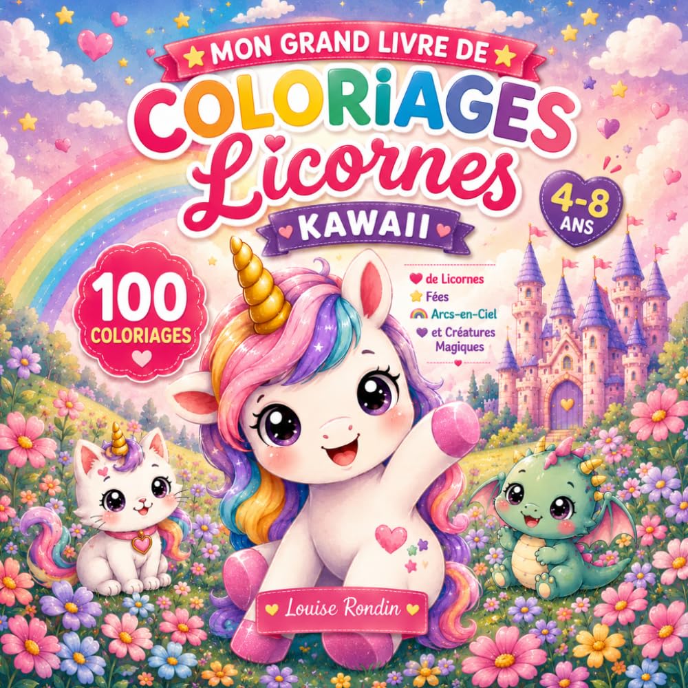 Mon Grand Livre de Coloriages Licornes Kawaii: 100 coloriages de licornes, fées, arcs-en-ciel et créatures magiques