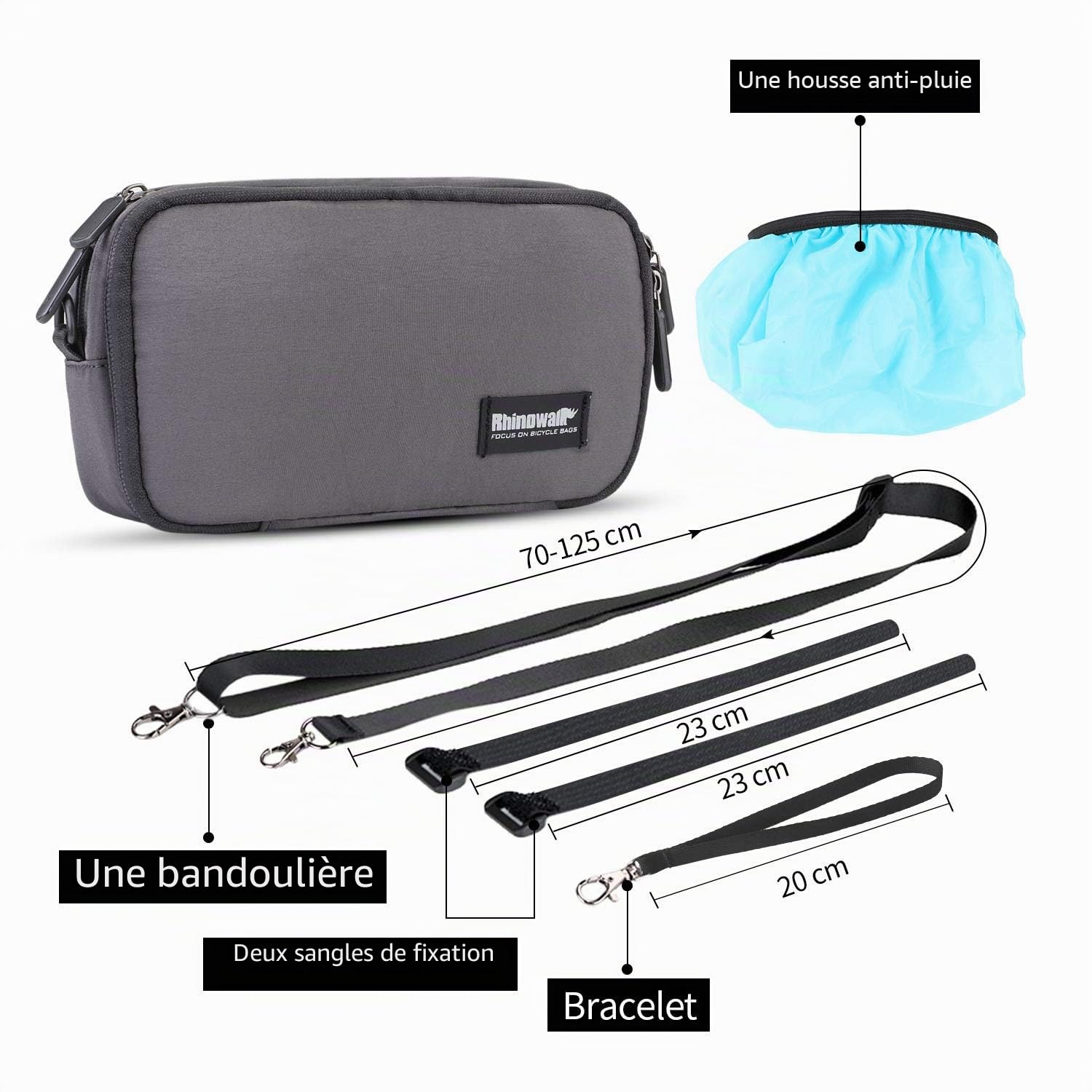 BAIGIO Sacoche Avant pour Vélo, Sacoche de Guidon de Vélo avec Housse Anti-Pluie, Multifonction, Sac à Bandoulière, Sacs à Main, pour Velo de Route, VTT, Velo de Voyage (Gris)